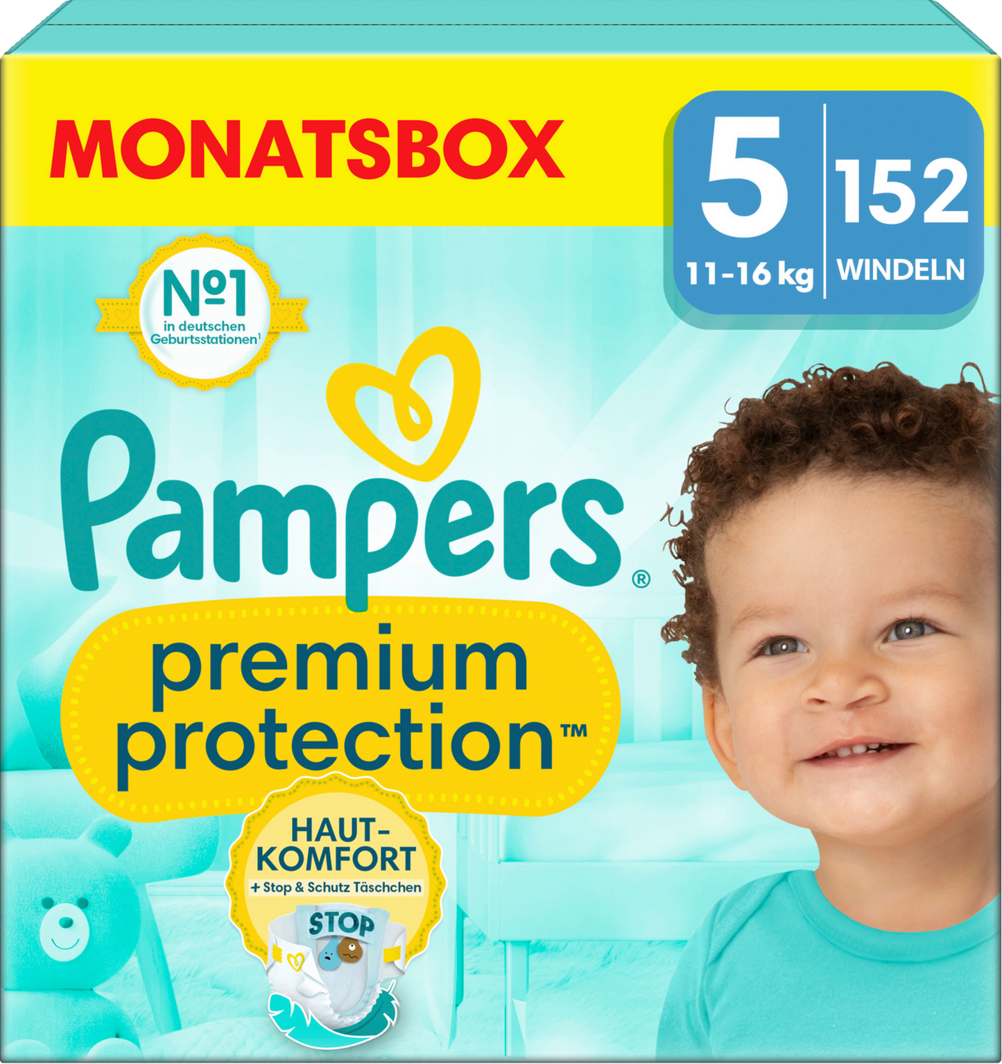 Pampers Premium Protection T5 Junior 11-16kg (152 pces) Pack mensuel