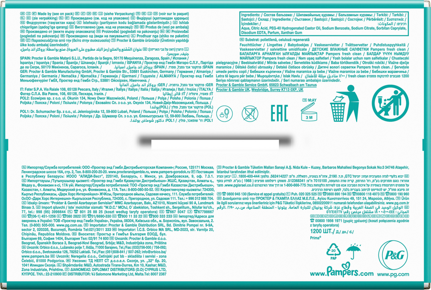 Pampers Fresh Clean Lingettes (15 x 80 pces)