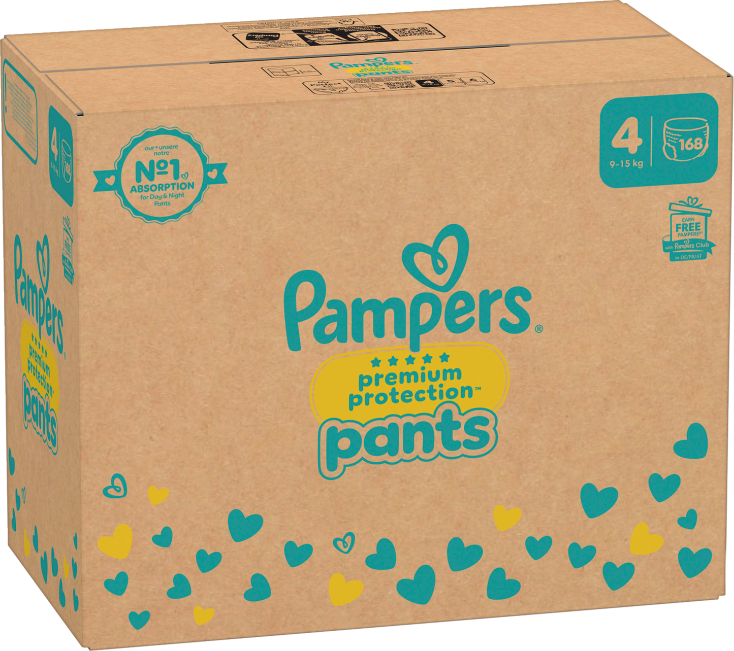 Pampers Premium Protection Pants T4 Maxi 9-15kg (168 pces) Pack mensuel