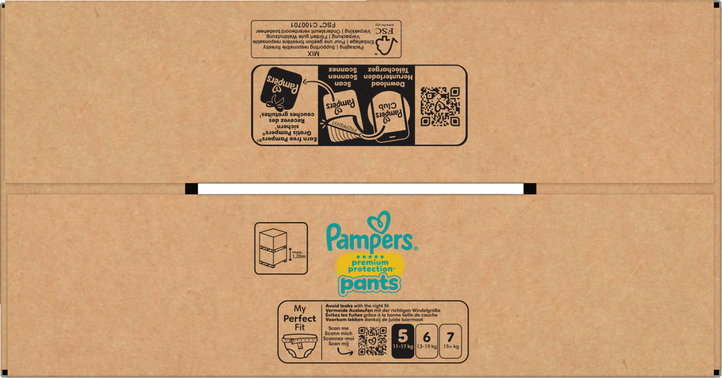 Pampers Premium Protection Pants T5 Junior 12-17kg (144 pces) Pack mensuel