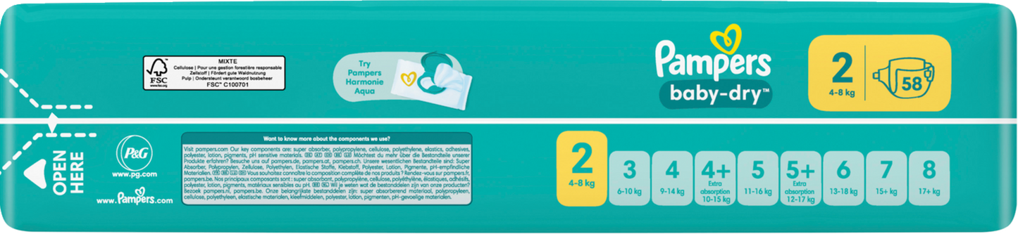 Pampers Baby-Dry T2 Mini 4-8kg (58 pces) Sachet