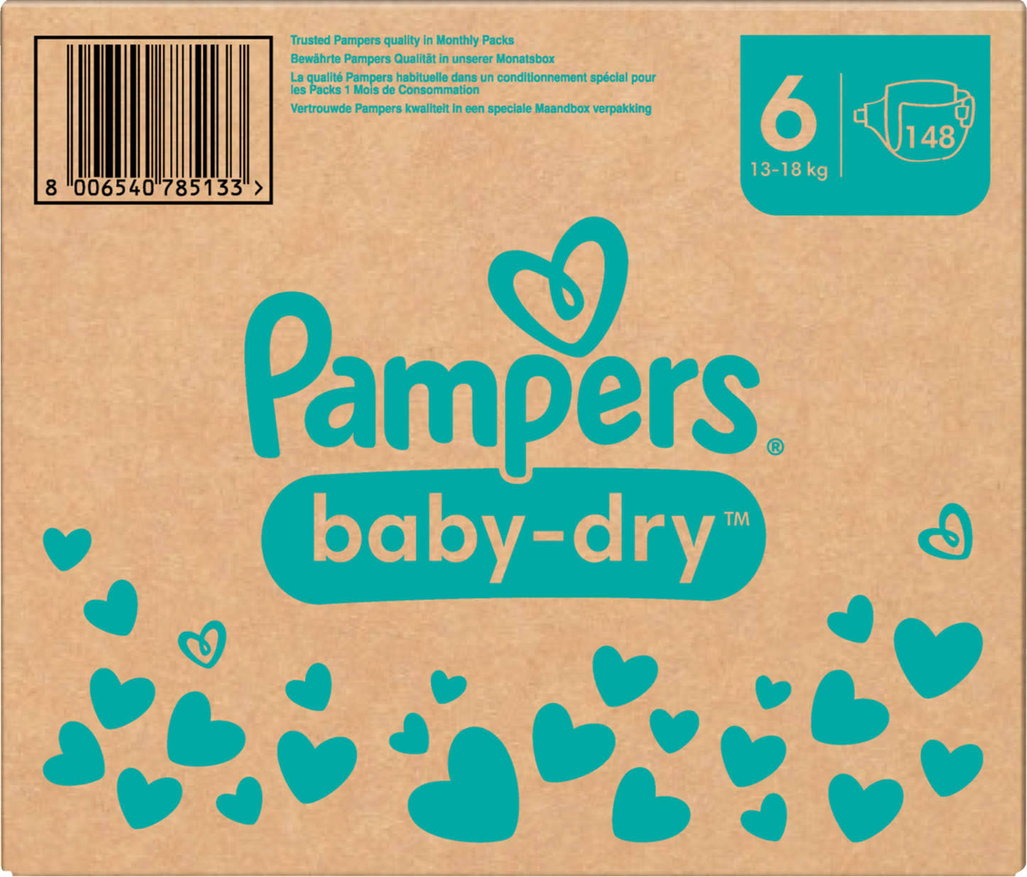 Pampers Baby-Dry T6 Extra Large 13-18kg (148 pces) Pack mensuel