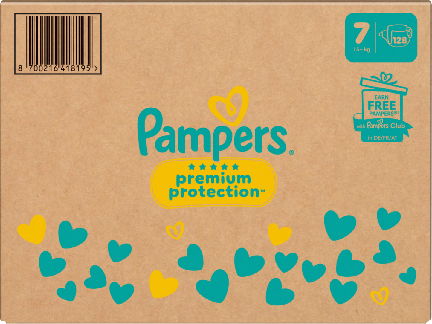 Pampers Premium Protection T7 XXL 15+kg (128 pces) Pack Mensuel