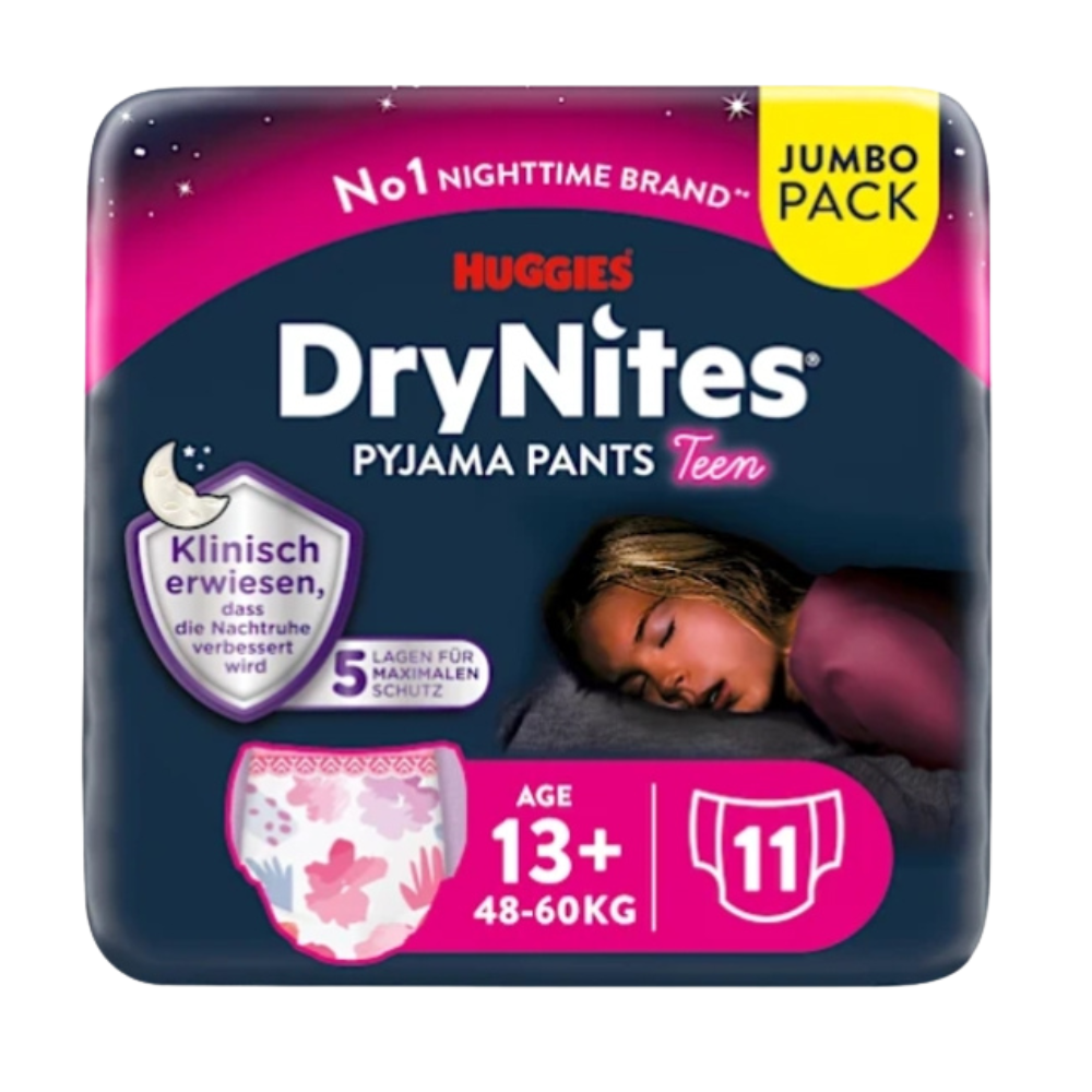 Huggies DryNites® Pyjama Pants Girl +13 ans (48–60 kg) – Jumbopack (3x11 pces)