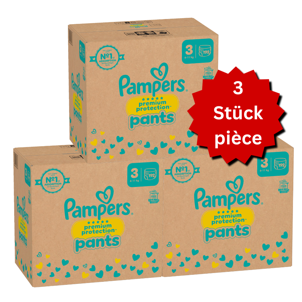 Pampers Premium Protection Pants T3 Midi 6-11kg (3x192 pces) PROMOTION 3 boîtes mensuelles