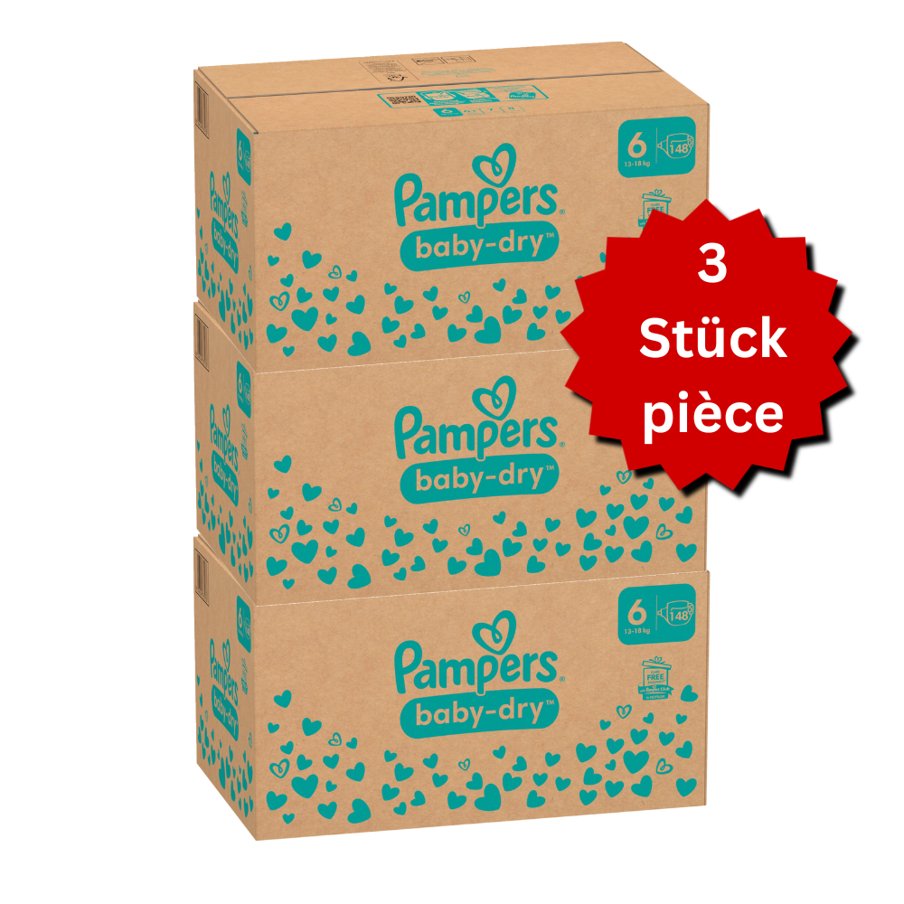 Pampers Baby-Dry T6 Extra Large 13-18kg (3x148 pces) PROMOTION 3 boîtes mensuelles