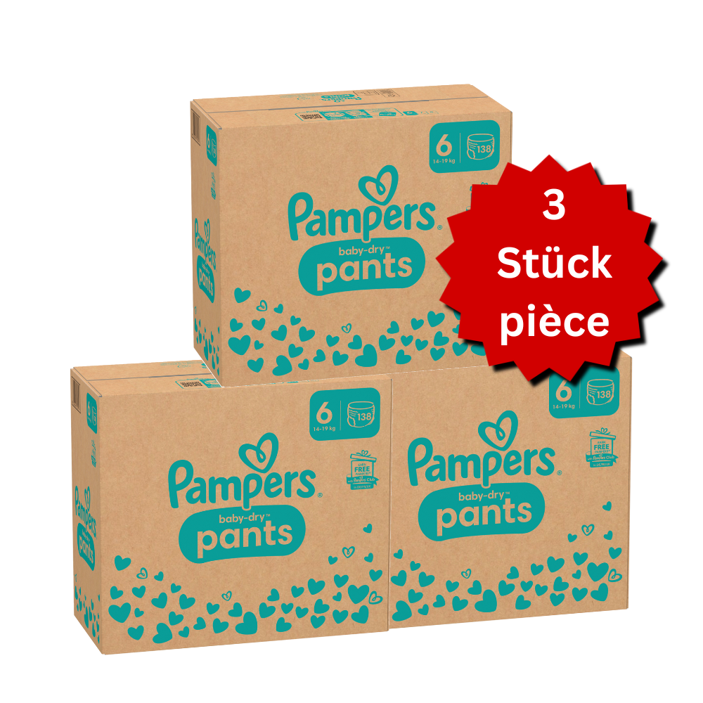 Pampers Baby-Dry PANTS T6 XL 14-19kg (3x138 pces) PROMOTION 3 boîtes mensuelles