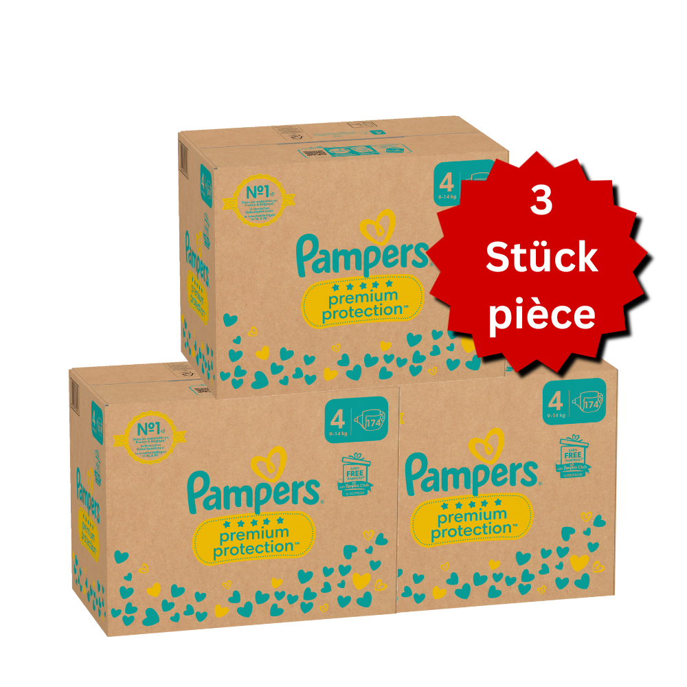 Pampers Premium Protection T4 Maxi 9-14kg (3x174 pces) PROMOTION 3 boîtes mensuelles