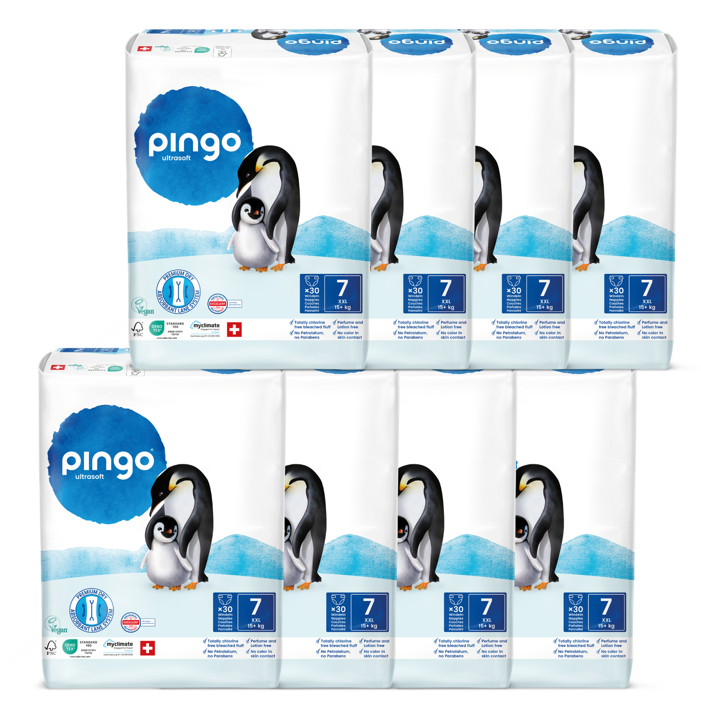 Pingo Taille 7 XXL (15+ kg) Carton de 2 (2 x 4 x 30 pcs)