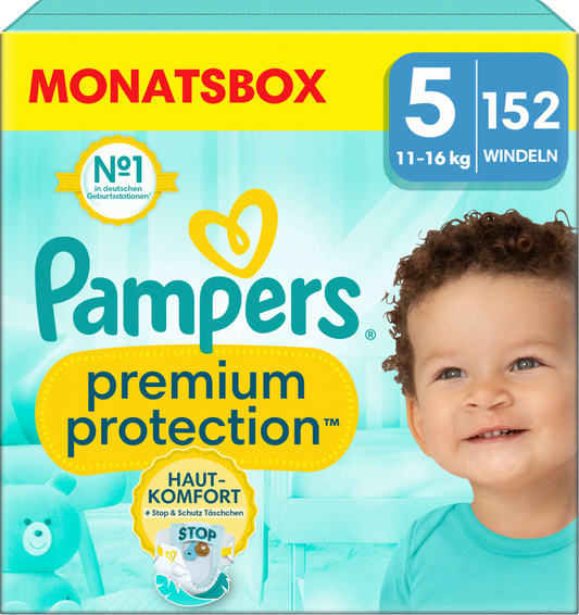 Pampers Premium Protection T5 Junior 11-16kg (152 pces) Pack mensuel