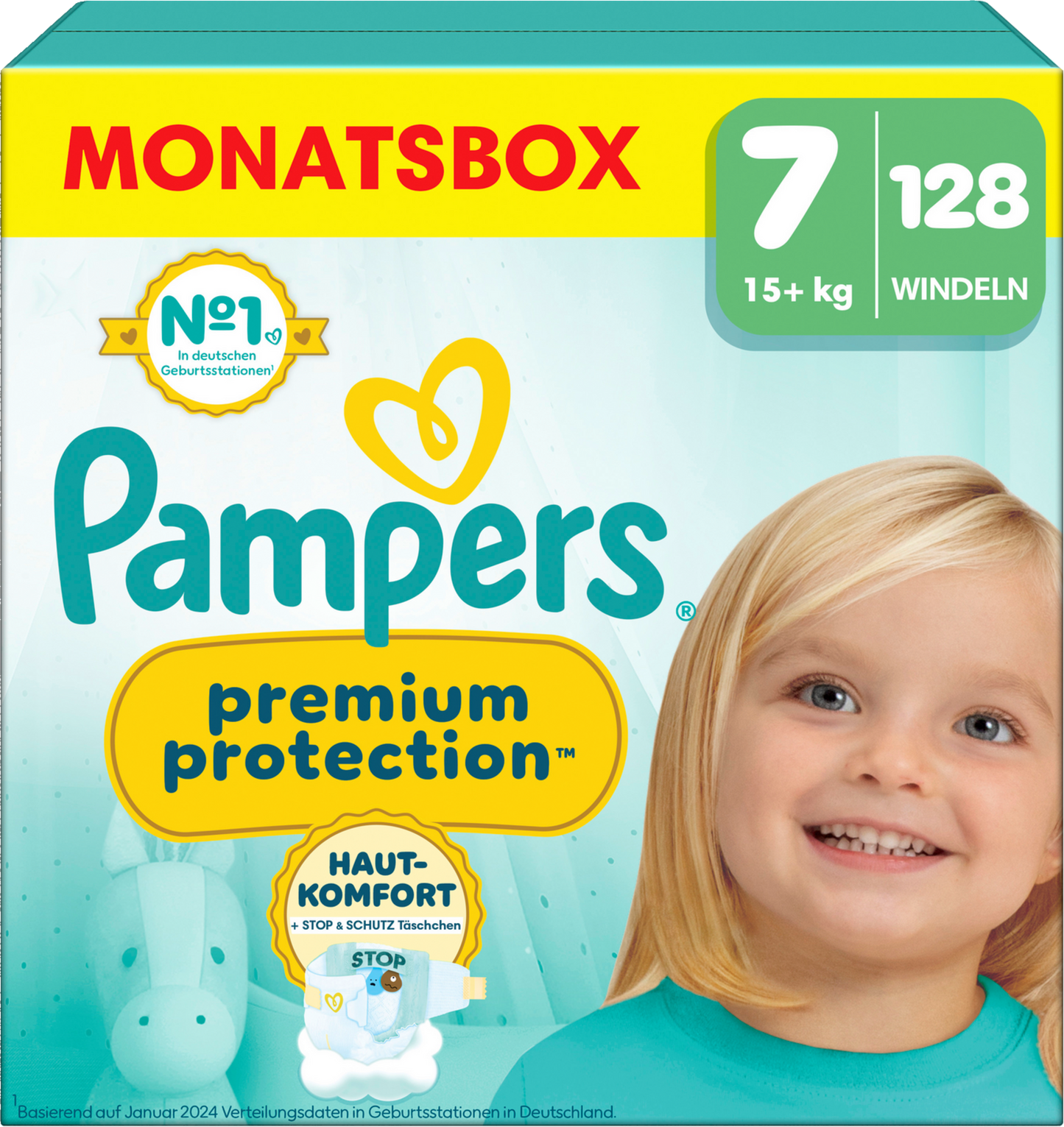 Pampers Premium Protection T7 XXL 15+kg (128 pces) Pack Mensuel