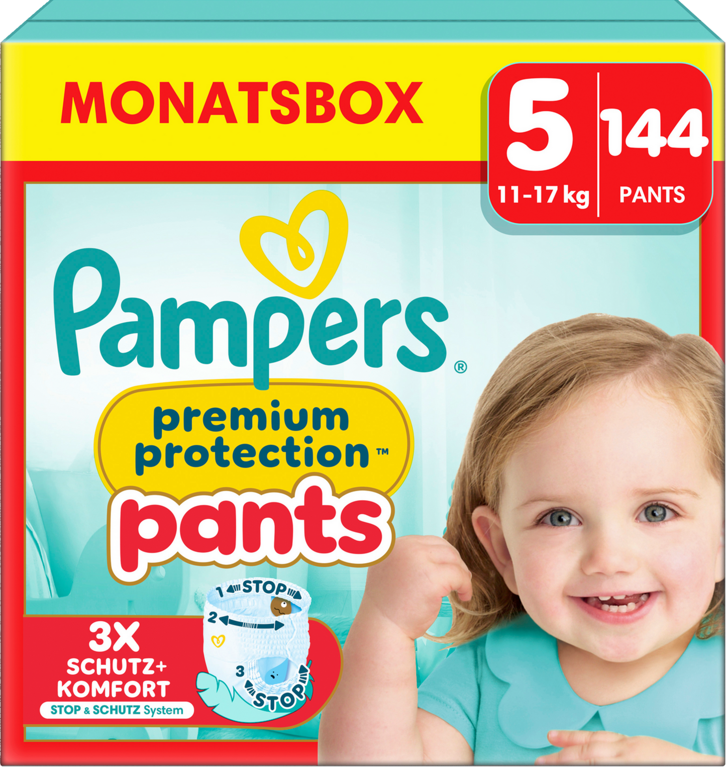 Pampers Premium Protection Pants T5 Junior 12-17kg (144 pces) Pack mensuel