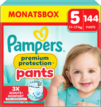 Pampers Premium Protection Pants T5 Junior 12-17kg (144 pces) Pack mensuel