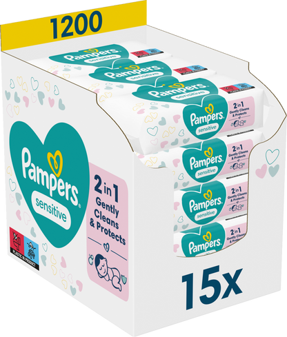 Pampers Lingettes Humides Sensitive ECom (15 x 80 pces)