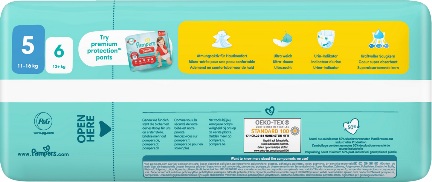Pampers Premium Protection T5 Junior 11-16kg (34 pces) Sachet