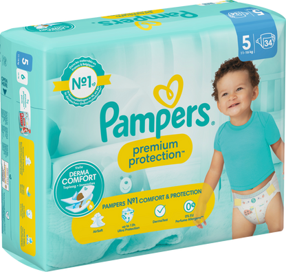 Pampers Premium Protection T5 Junior 11-16kg (34 pces) Sachet