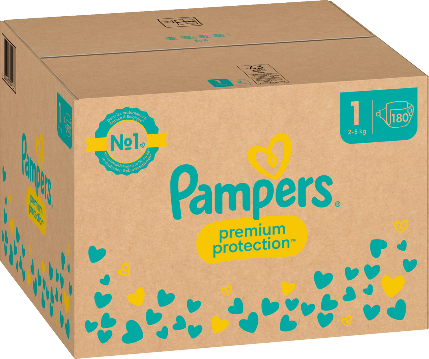 Pampers Premium Protection T1 Newborn 2-5kg (180 pces) Pack mensuel