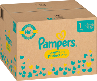 Pampers Premium Protection T1 Newborn 2-5kg (180 pces) Pack mensuel