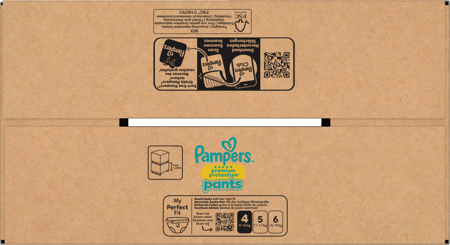 Pampers Premium Protection Pants T4 Maxi 9-15kg (168 pces) Pack mensuel