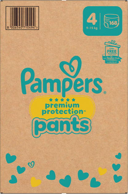 Pampers Premium Protection Pants T4 Maxi 9-15kg (168 pces) Pack mensuel