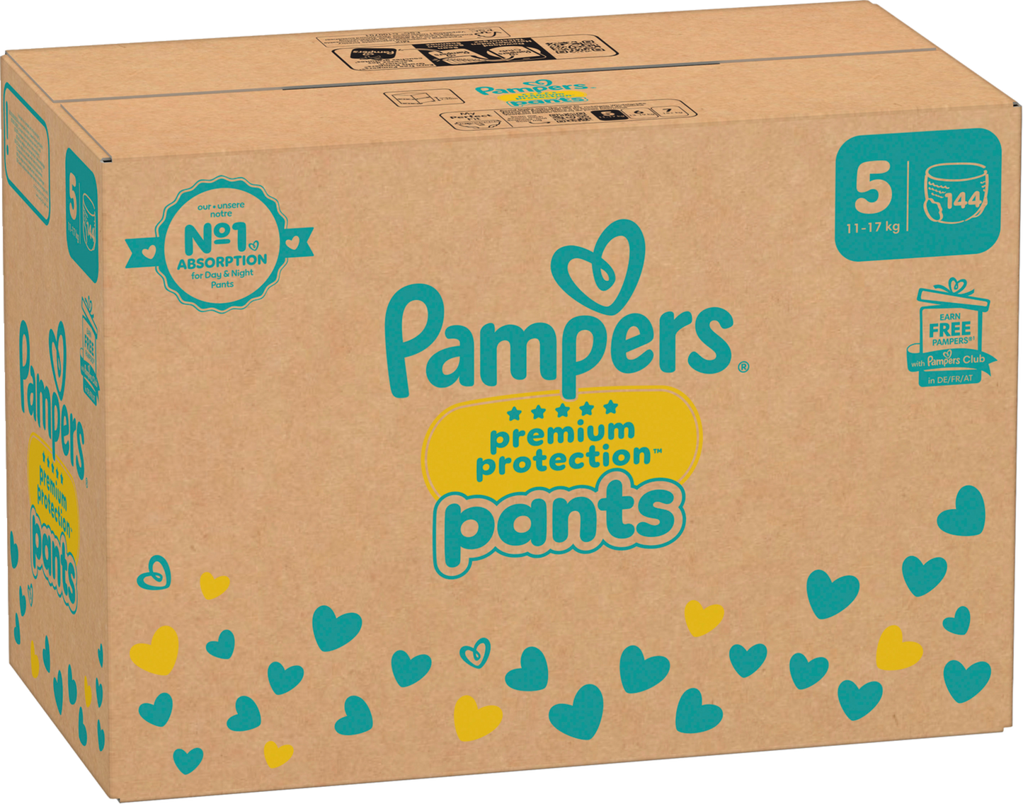 Pampers Premium Protection Pants T5 Junior 12-17kg (144 pces) Pack mensuel
