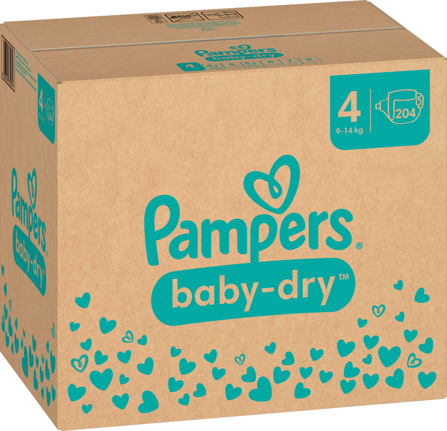 Pampers Baby-Dry T4 Maxi 9-14kg (204 pces) Pack mensuel