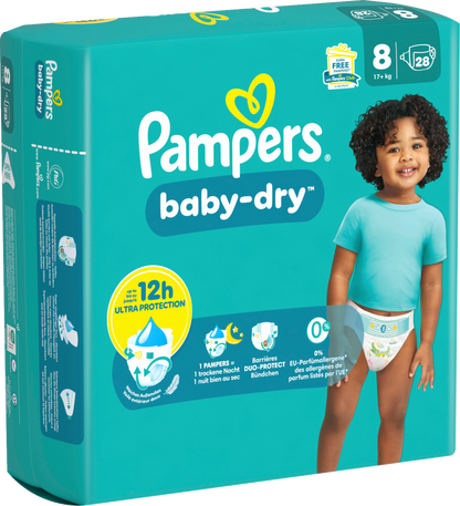 Pampers Baby Dry T8 Extra Large Plus 17+kg (28 pces) Sachet