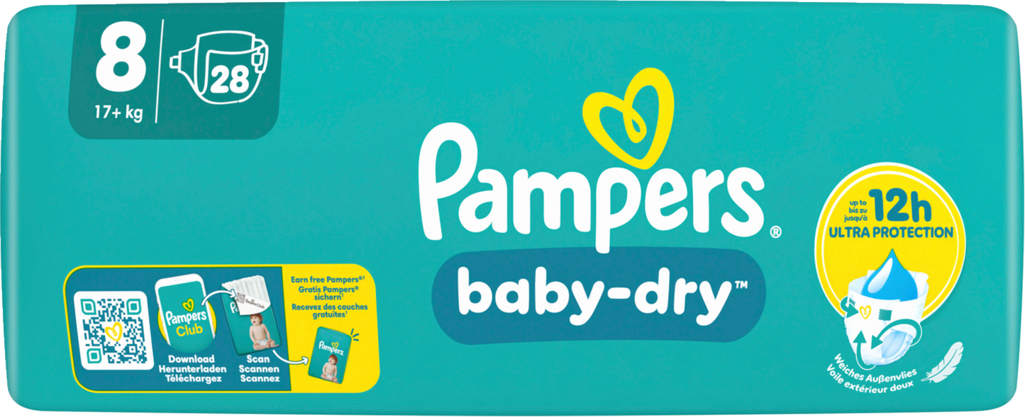 Pampers Baby Dry T8 Extra Large Plus 17+kg (28 pces) Sachet
