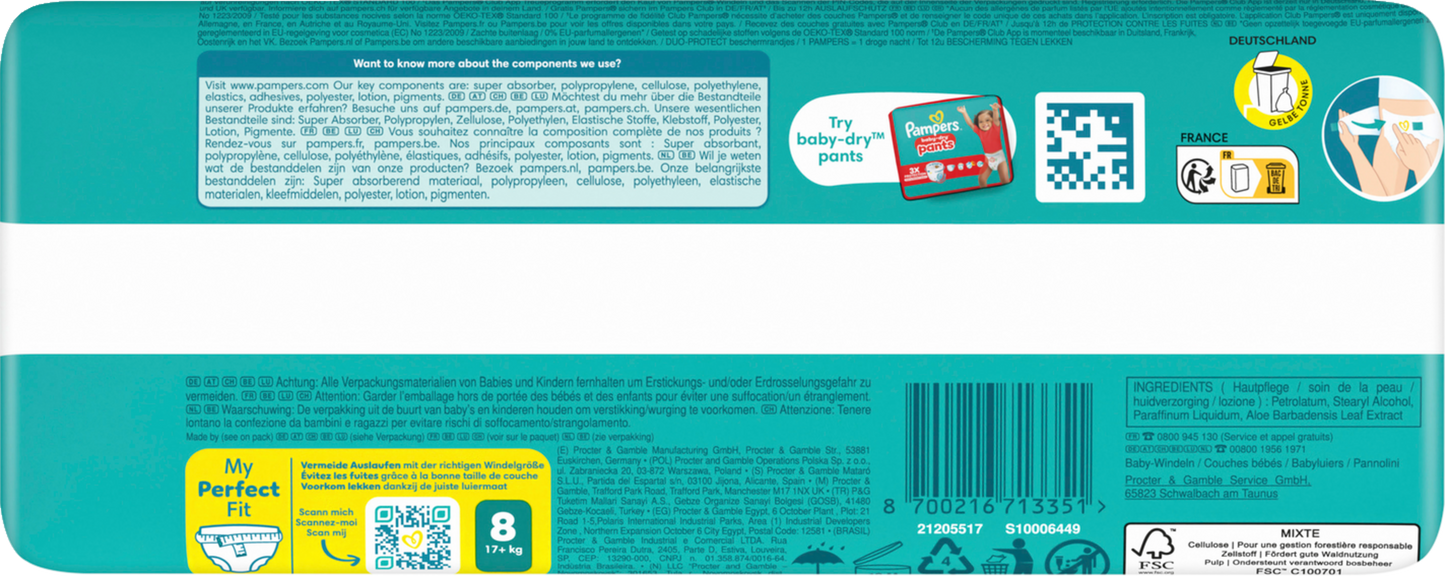 Pampers Baby Dry T8 Extra Large Plus 17+kg (28 pces) Sachet