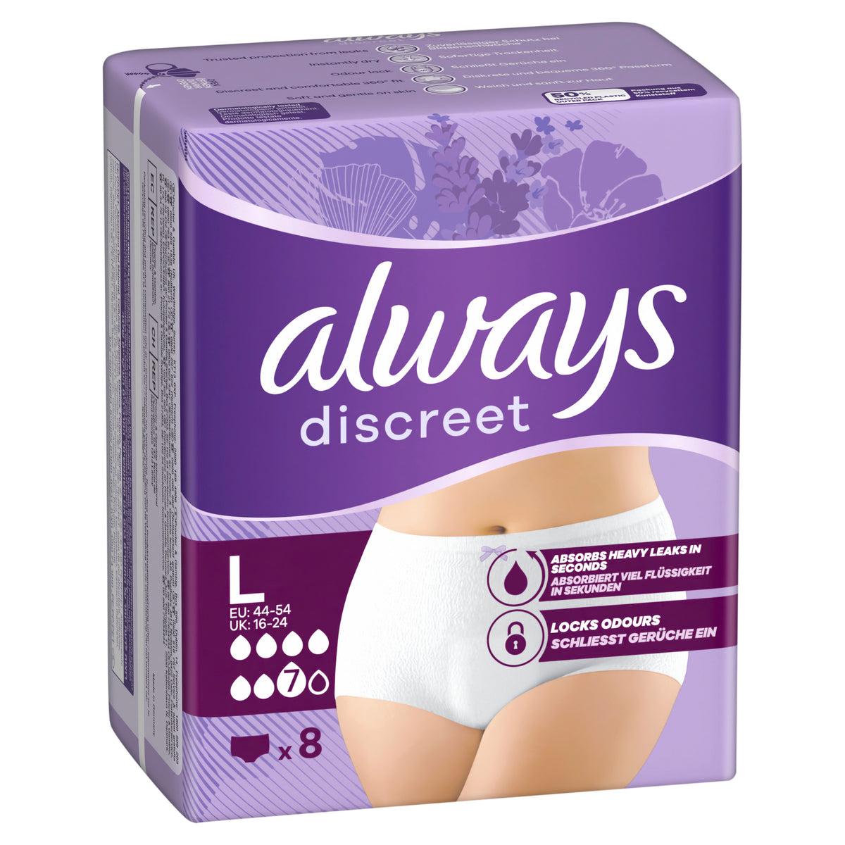Always Discreet Plus Culottes d'incontinence TL (32 pcs) Paquet Mensuel