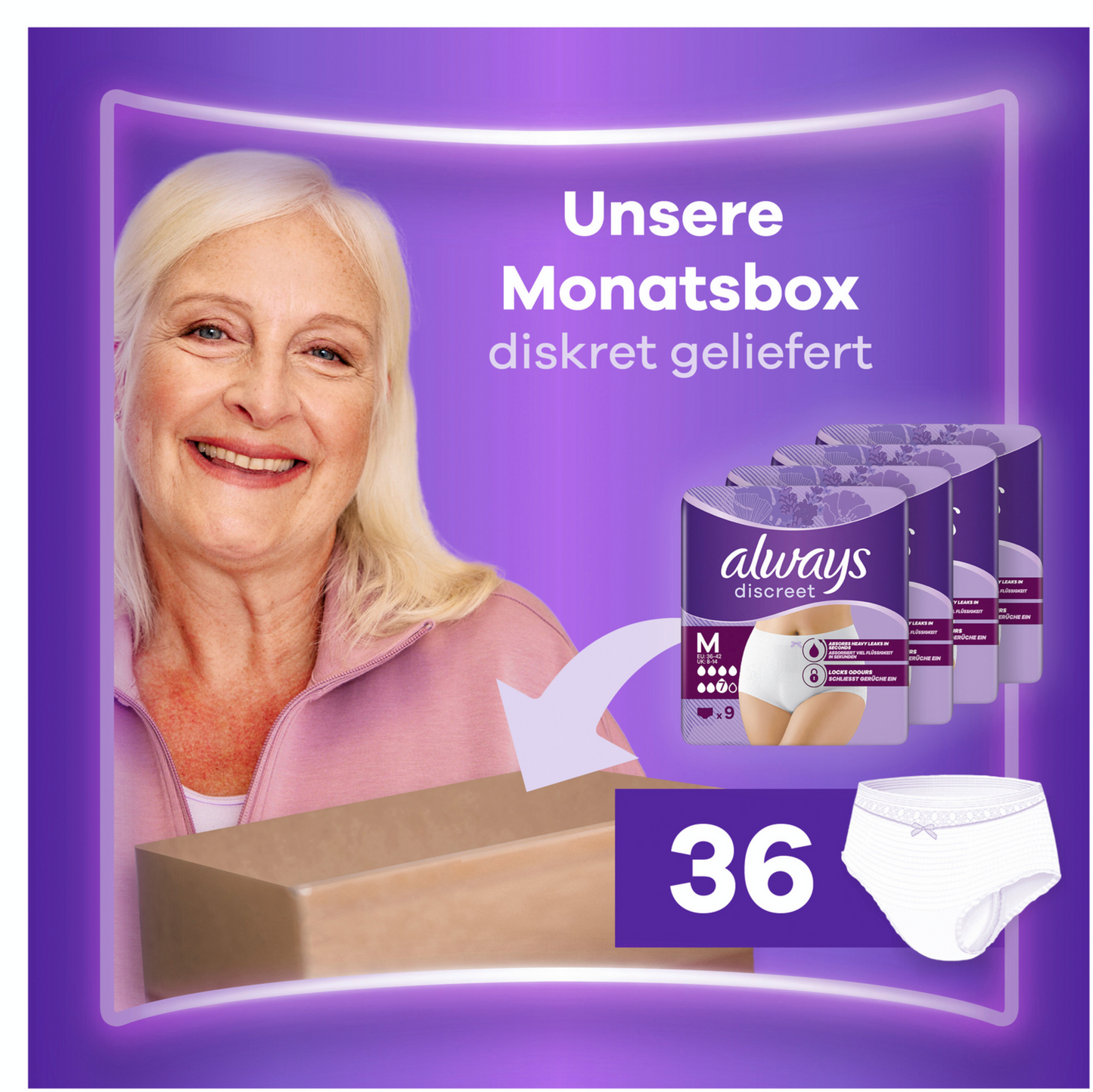Always Discreet Culottes Plus TM (36 pcs) Paquet Mensuel