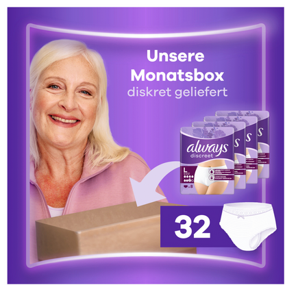 Always Discreet Plus Culottes d'incontinence TL (32 pcs) Paquet Mensuel