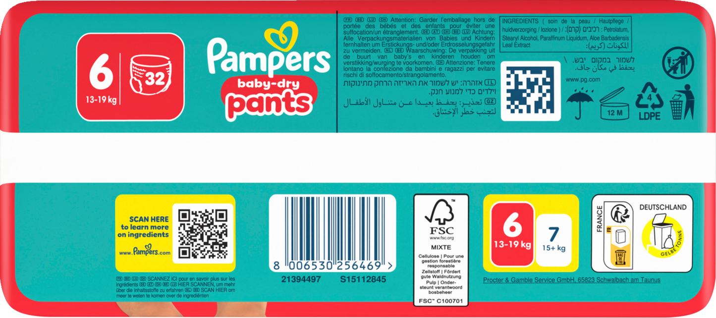 Pampers Baby-Dry PANTS T6 XL 13-19kg (32 pces) Sachet