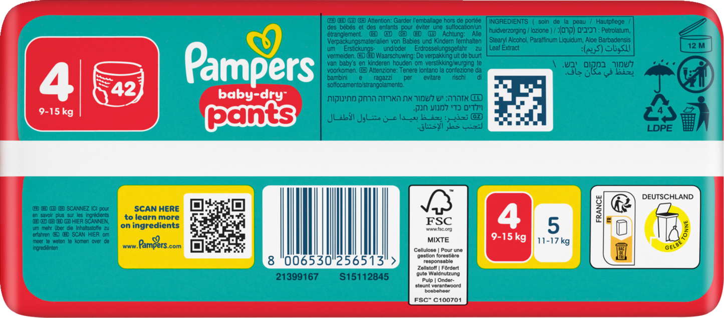 Pampers Baby-Dry PANTS T4 Maxi 9-15kg (2 x 42 pces)