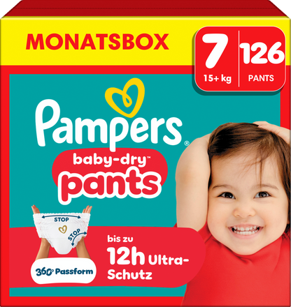 Pampers Baby-Dry PANTS T7 XXL +15kg (126 pces) Pack mensuel