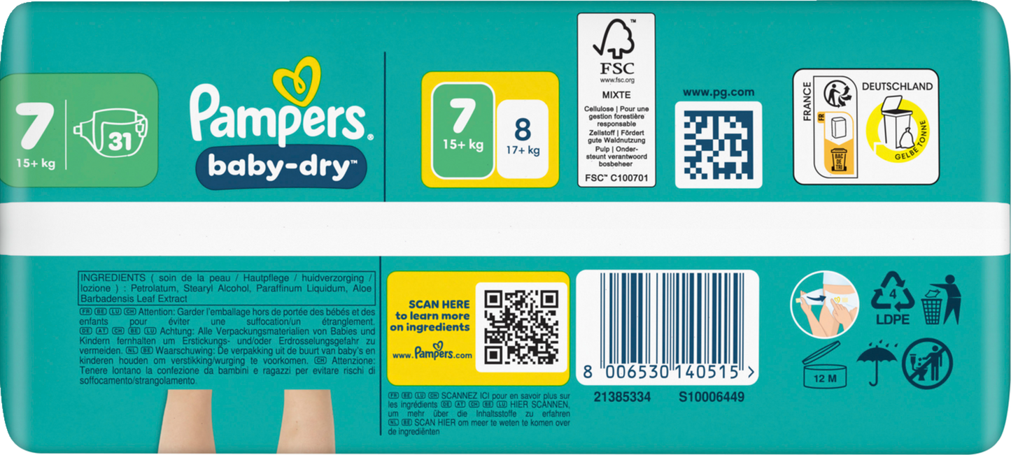 Pampers Baby-Dry T7 XXL 15+kg (31 pces) Sachet