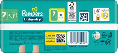 Pampers Baby-Dry T7 XXL 15+kg (31 pces) Sachet