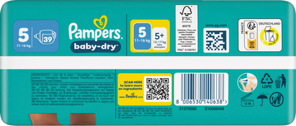 Pampers Baby-Dry T5 Junior 11-16kg (39 pces) Sachet