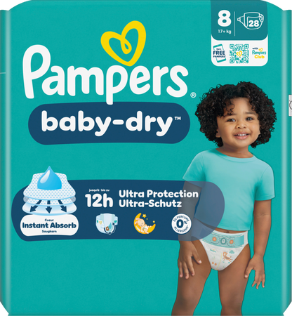 Pampers Baby Dry T8 Extra Large Plus 17+kg (28 pces) Sachet