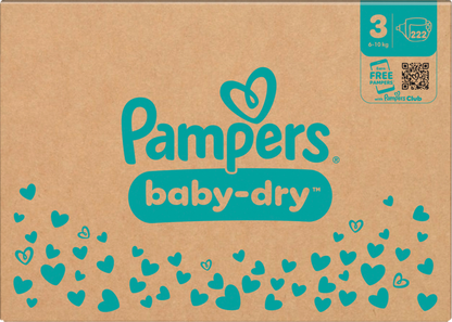Pampers Baby-Dry T3 Midi 6-10kg (222 pces) Pack mensuel