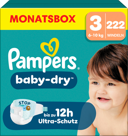 Pampers Baby-Dry T3 Midi 6-10kg (222 pces) Pack mensuel