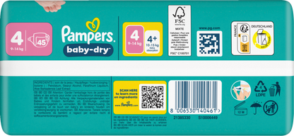 Pampers Baby-Dry T4 Maxi 9-14kg (45 pces) Sachet