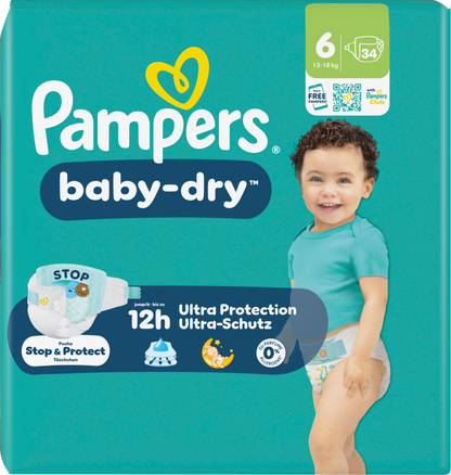 Pampers Baby-Dry T6 Extra Large 13-18kg (34 pces) Sachet