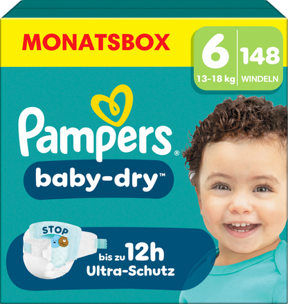Pampers Baby-Dry T6 Extra Large 13-18kg (148 pces) Pack mensuel