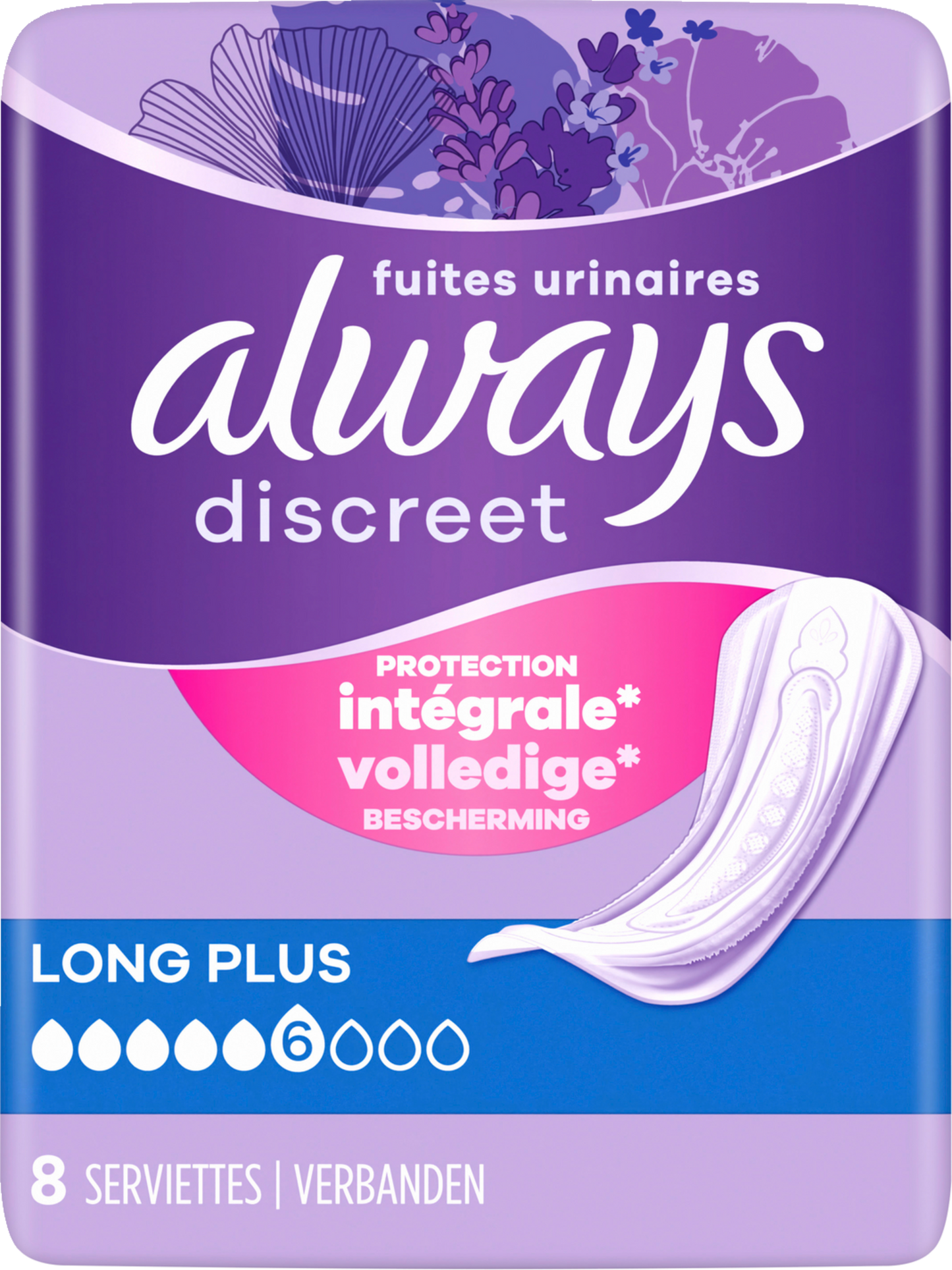 Always Discreet Protections Incontinence Long Plus (64 pcs) Paquet Mensuel
