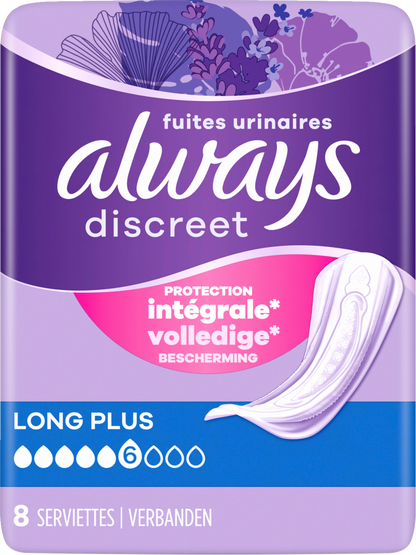 Always Discreet Protections Incontinence Long Plus (64 pcs) Paquet Mensuel