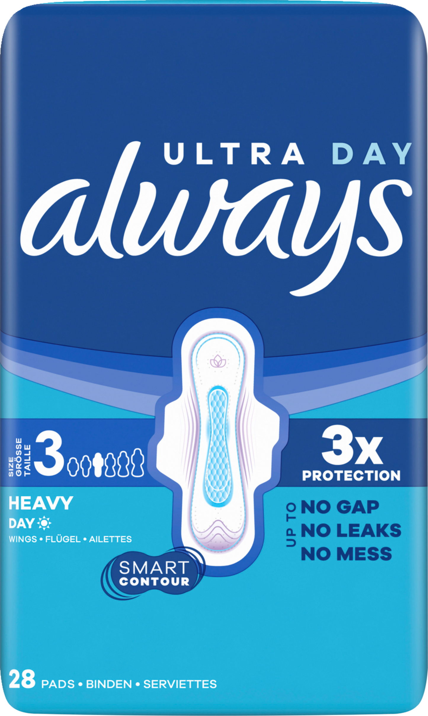 Always Ultra Day Long Plus Serviettes Hygiéniques à Ailettes Taille 3 (84 pces) Paquet mensuel