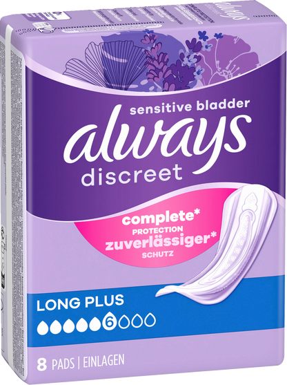 Always Discreet Protections Incontinence Long Plus (64 pcs) Paquet Mensuel