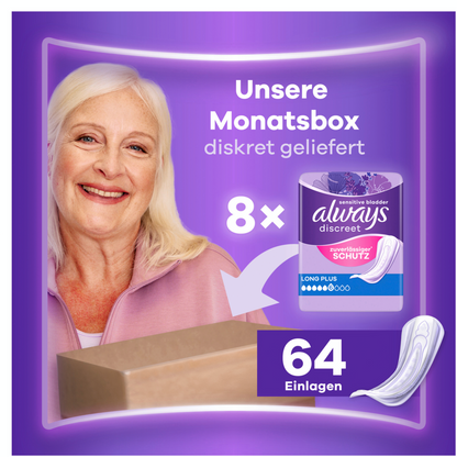 Always Discreet Protections Incontinence Long Plus (64 pcs) Paquet Mensuel