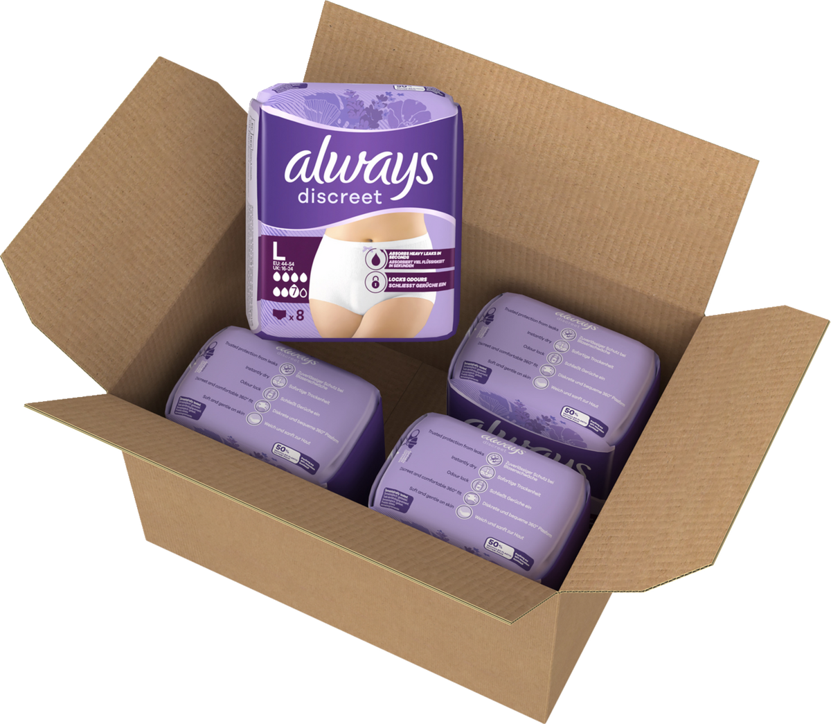 Always Discreet Plus Culottes d'incontinence TL (32 pcs) Paquet Mensuel